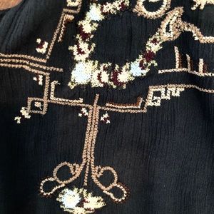 One Shoulder Navy Embroidered Boho Top